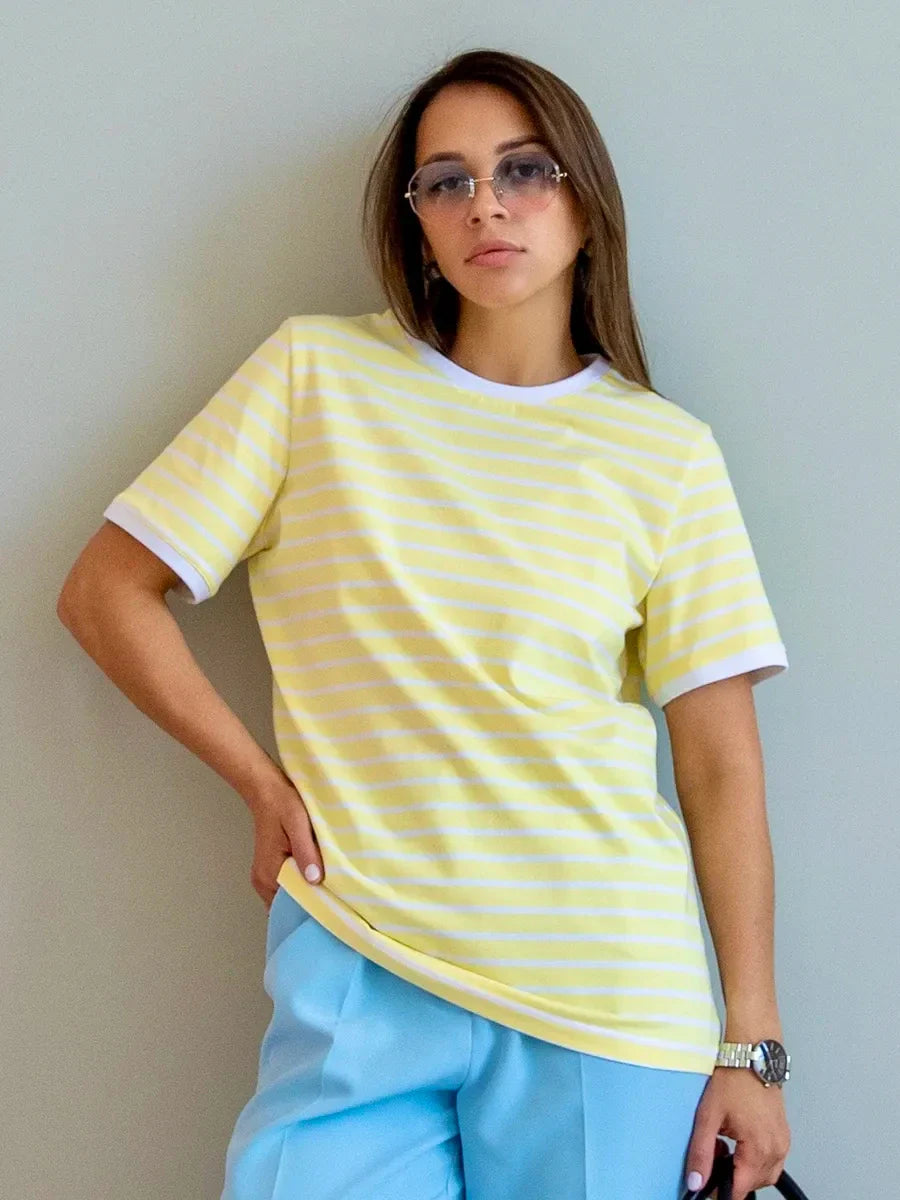 Women’S Contrasting Striped Printed T-Shirt - WCL42907 / XXS