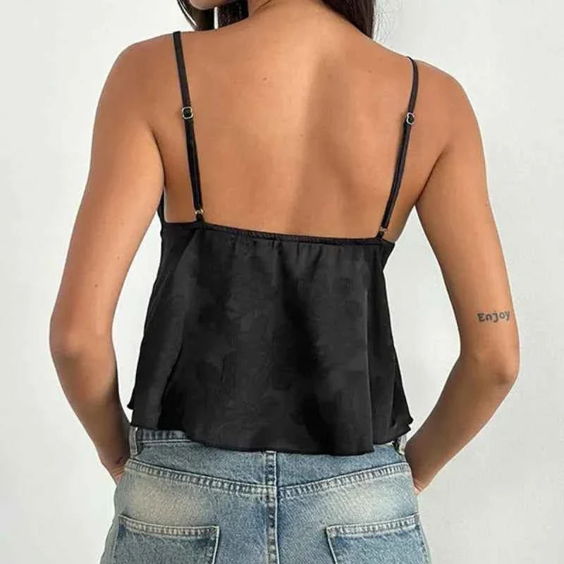 Women's Crop Top Floral Satin Tank Top