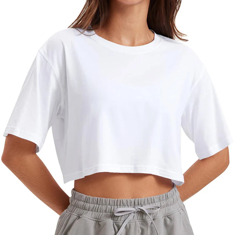 Women’s Crop Tops Casual Female White T-shirt - white / XL
