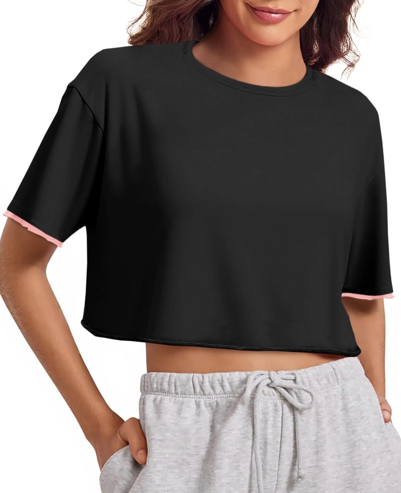 Womens Crop Tops Casual Short Sleeve Loose Fit Basic - Black / L - electronic accessories