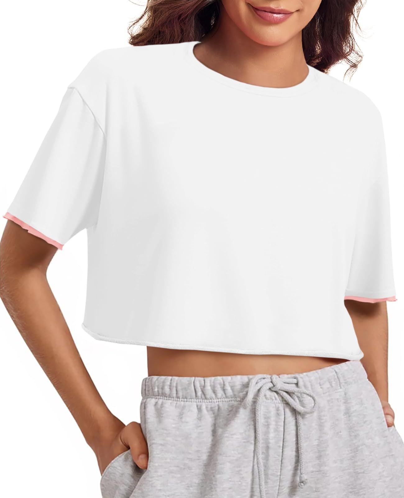 Womens Crop Tops Casual Short Sleeve Loose Fit Basic - electronic accessories