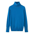 Women’s Cropped Basic Turtleneck Sweater Long Sleeves with Buttons - Blue pullover / L