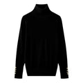 Women’s Cropped Basic Turtleneck Sweater Long Sleeves with Buttons - Black pullover / L