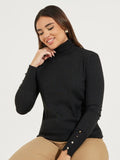 Women’s Cropped Basic Turtleneck Sweater Long Sleeves with Buttons