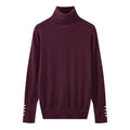 Women’s Cropped Basic Turtleneck Sweater Long Sleeves with Buttons - Burgundy pullover / L