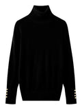 Women’s Cropped Basic Turtleneck Sweater Long Sleeves with Buttons