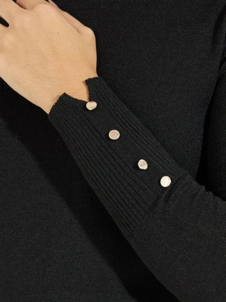 Women’s Cropped Basic Turtleneck Sweater Long Sleeves with Buttons