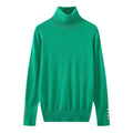 Women’s Cropped Basic Turtleneck Sweater Long Sleeves with Buttons - Green pullover / L