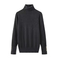 Women’s Cropped Basic Turtleneck Sweater Long Sleeves with Buttons - Dark grey pullover / L