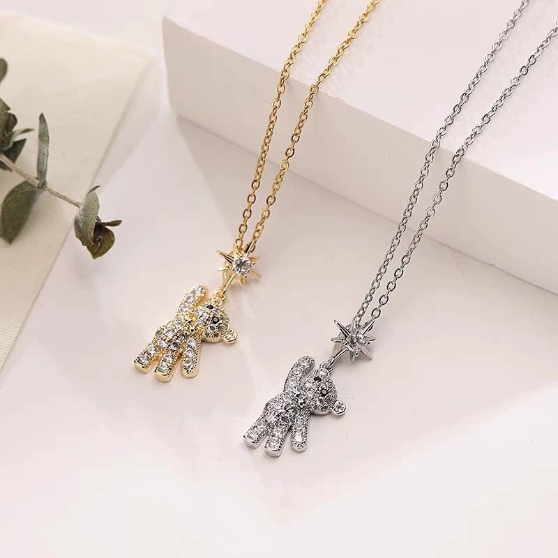 Women’s Cute Bear Necklace Design Niche Titanium Steel Non-fading Clavicle Chain Pendant - electronic accessories