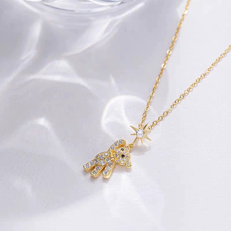 Women’s Cute Bear Necklace Design Niche Titanium Steel Non-fading Clavicle Chain Pendant - Women / Gold - electronic
