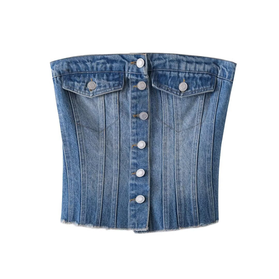 Women’s Denim Short Top - Dark Blue / L - electronic accessories