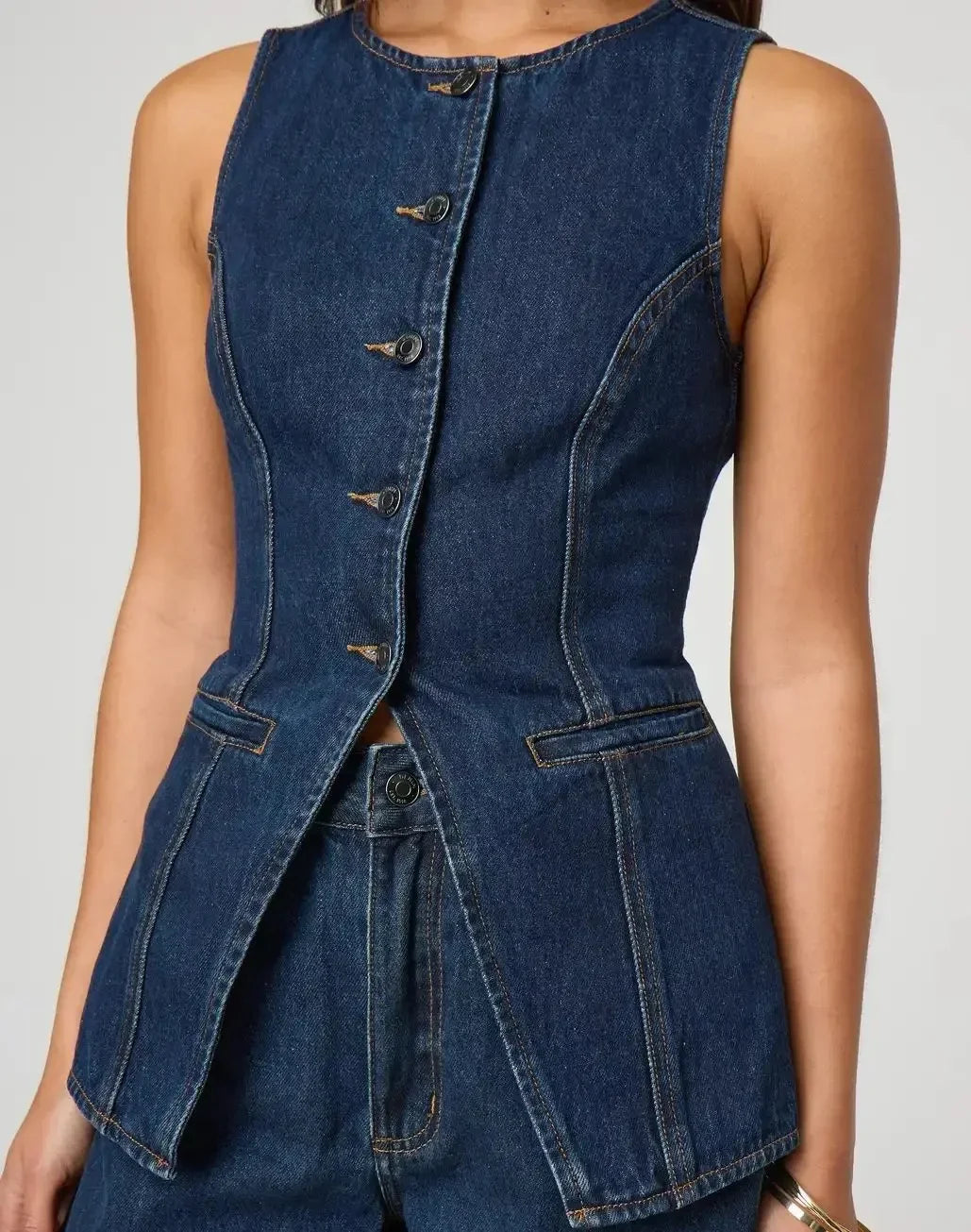 Women’s Denim Shorts Set - S / Dark blue top