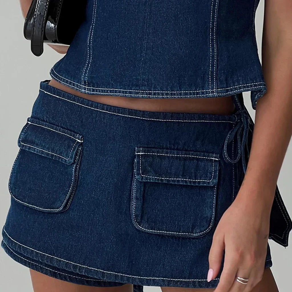 Women’s Denim Skorts - DEEP BLUE / L