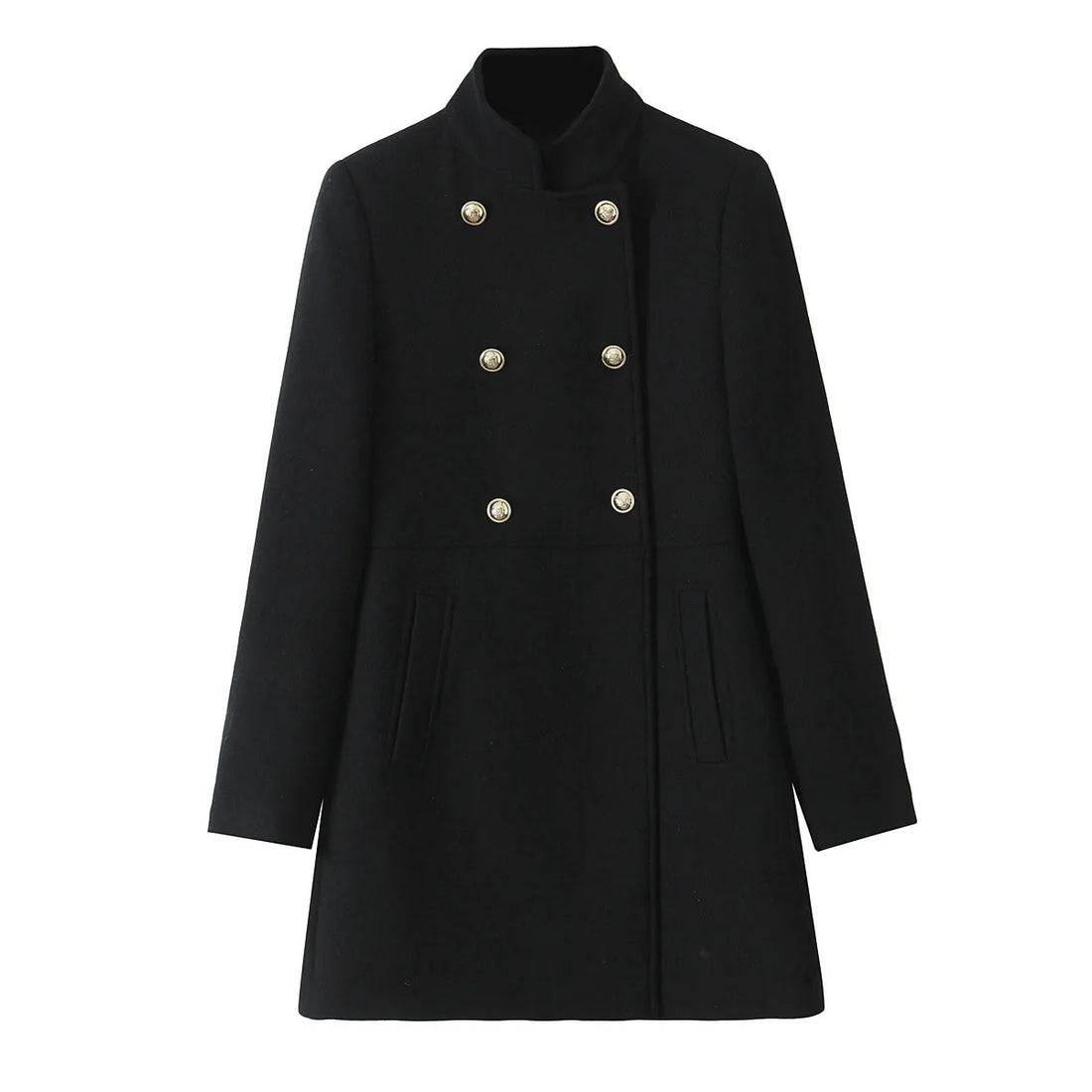 Women’s Double Breasted Coat Jacket - black / L