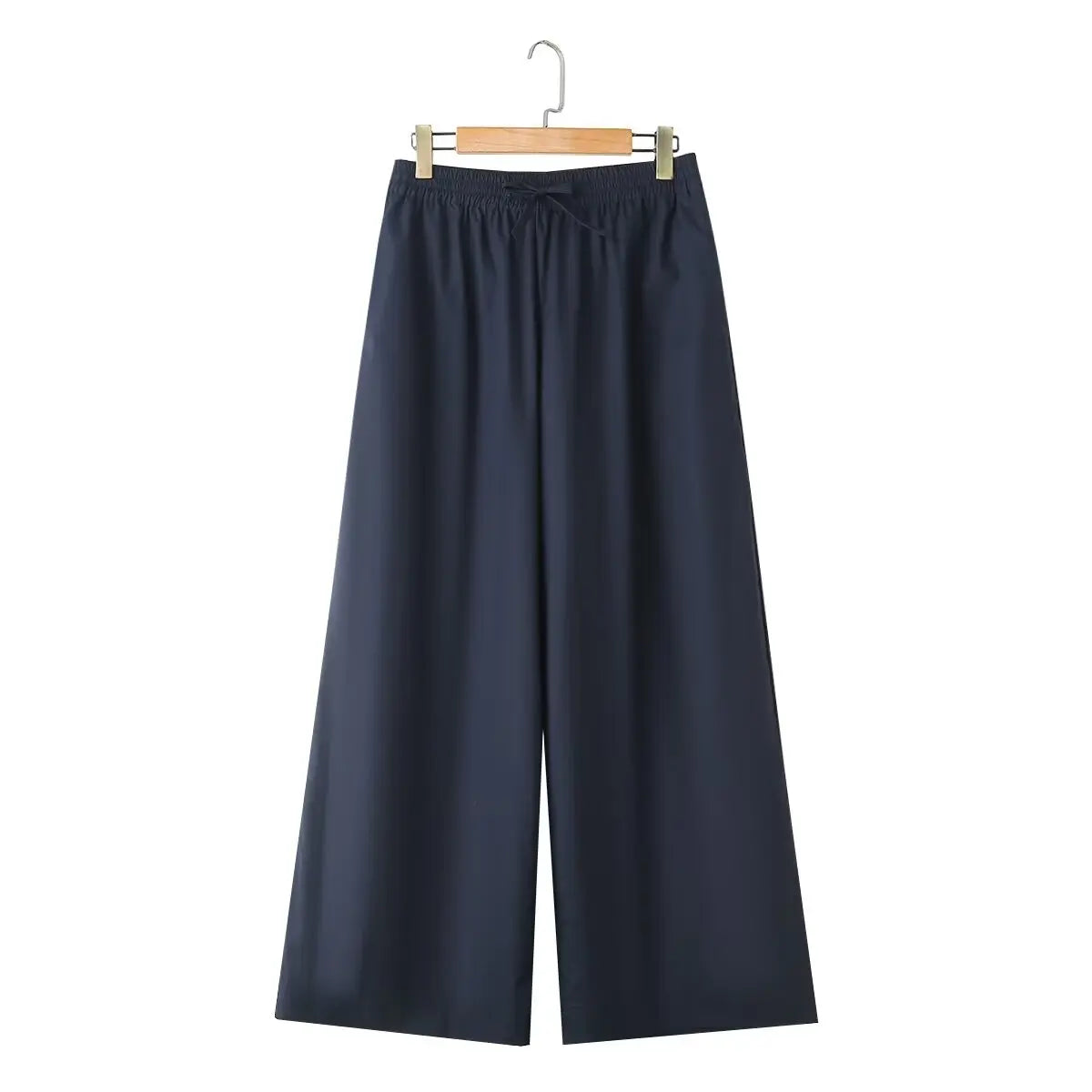 Women’s Double breasted Long Sleeved Poplin Shirt Wide Leg Pants Set - Sea Blue / L