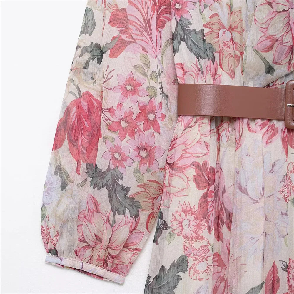 Women’s Dress With Waistband and Floral Print