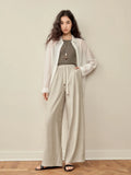 Women’s Elastic-Waist Wide-Leg Pants - Artistic Stripe & Fluid Drape Silhouette Casual Loose