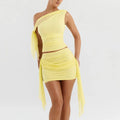 Women’s Elegant Temperament Pleated Top and Short Skirt Set - 23098-light yellow / L