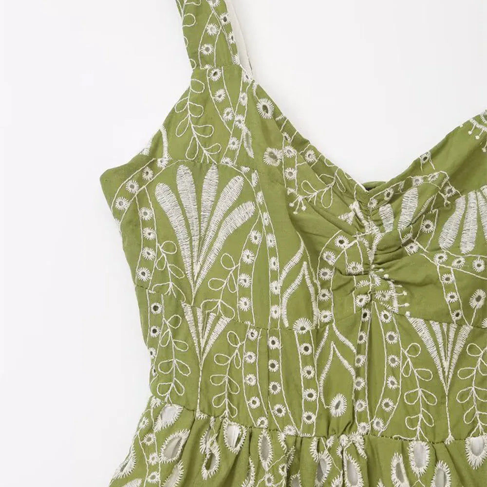 Women’s Embroidered Hollow Dress Backless High Waist Side Zipper