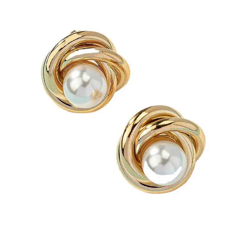 Women’s Fashion Artistic Complex Inlaid Pearl Earrings - E3386 Gold - electronic accessories