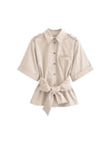 Women’s Fashion Belted Front Button Shirt
