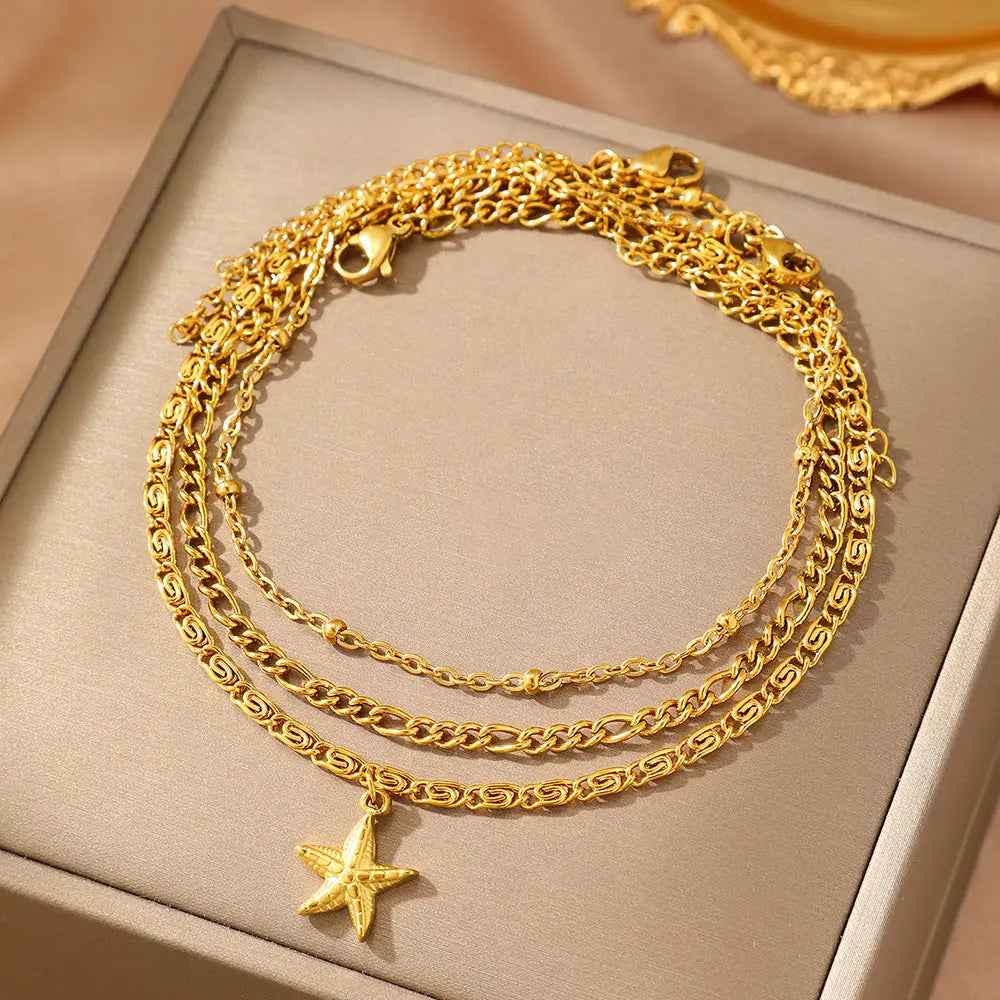 Women's Fashion Casual Starfish Golden Chain Anklet - Norellé