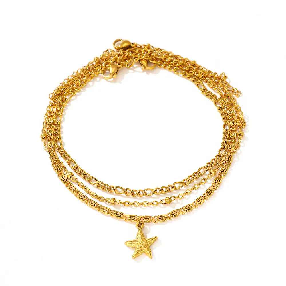 Women's Fashion Casual Starfish Golden Chain Anklet - Norellé