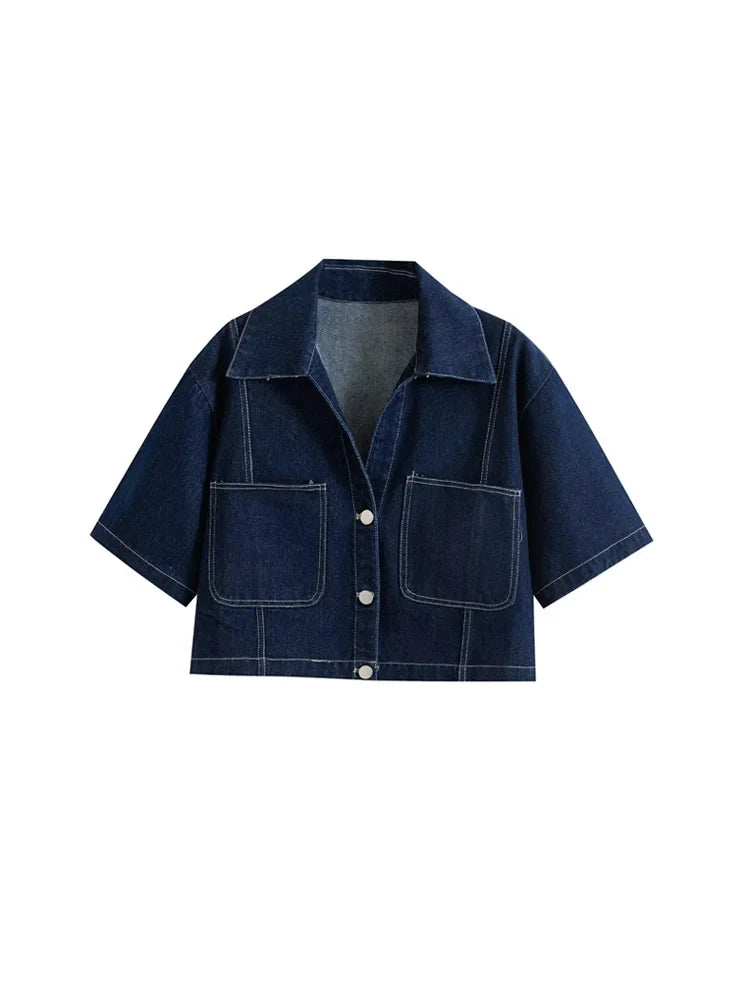 Women’s Fashion Cropped Denim Shirt