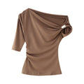 Women’s Fashion Shoulder-baring Asymmetric Top - Khaki / XS - electronic accessories