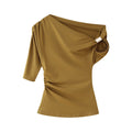 Women’s Fashion Shoulder-baring Asymmetric Top - Olive Tree / XS - electronic accessories