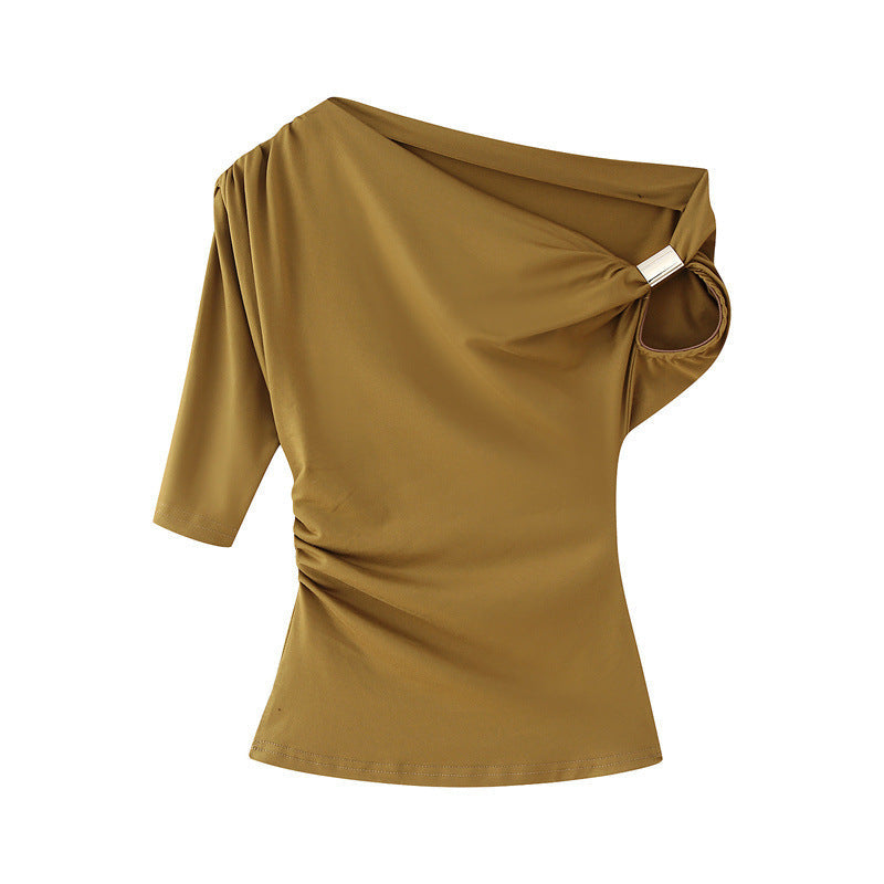 Women’s Fashion Shoulder-baring Asymmetric Top - Olive Tree / XS - electronic accessories