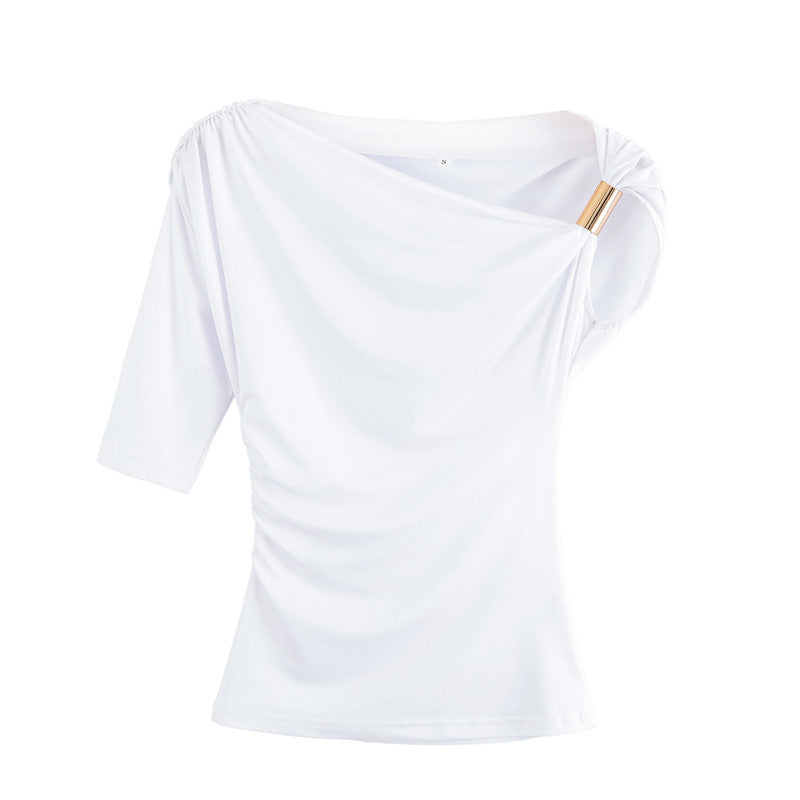 Women’s Fashion Shoulder-baring Asymmetric Top - White / XS - electronic accessories