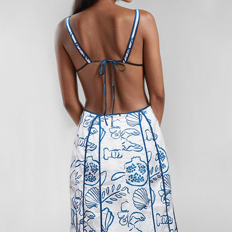 Women’s Fashion Simple Printing Hollow Dress - Other