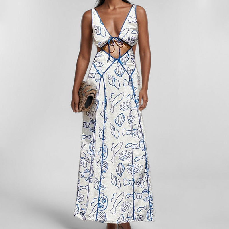 Women’s Fashion Simple Printing Hollow Dress - Other