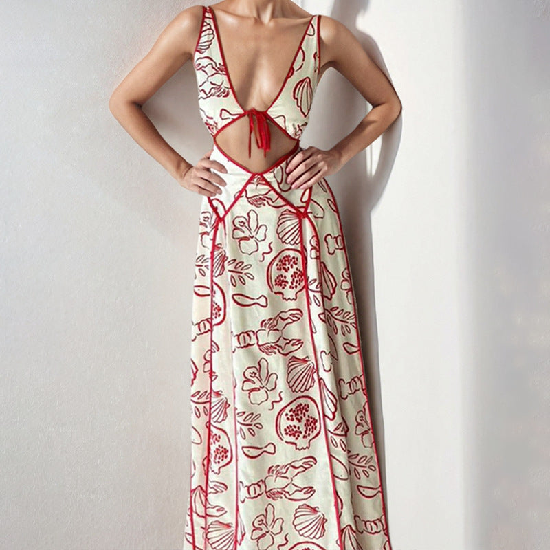 Women’s Fashion Simple Printing Hollow Dress - Red / 2XL - Other