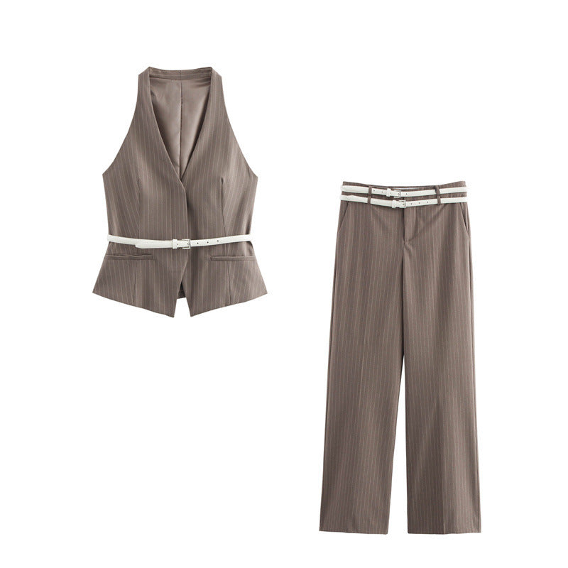 Women’s Fashion Temperament With Belt Vest Double Pants - Other