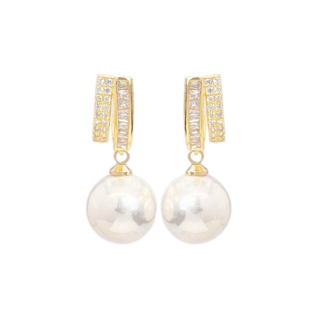 Women’s Fashionable All-matching Micro Inlaid Pearls Earrings - Gold - electronic accessories