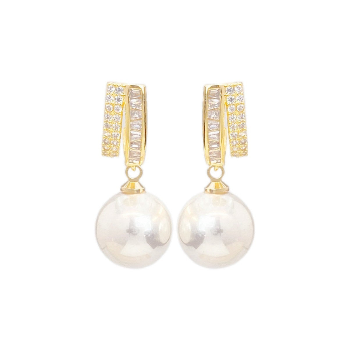 Women’s Fashionable All-matching Micro Inlaid Pearls Earrings - Gold - electronic accessories