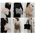 Women’s Fashionable Plush Large Capacity Tote Bag - light brown