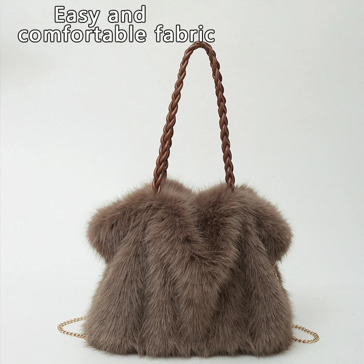Women’s Fashionable Plush Large Capacity Tote Bag - light brown