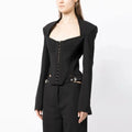 Women’s Fishbone Corset Design Comfort Slimming Blazer - Black / L