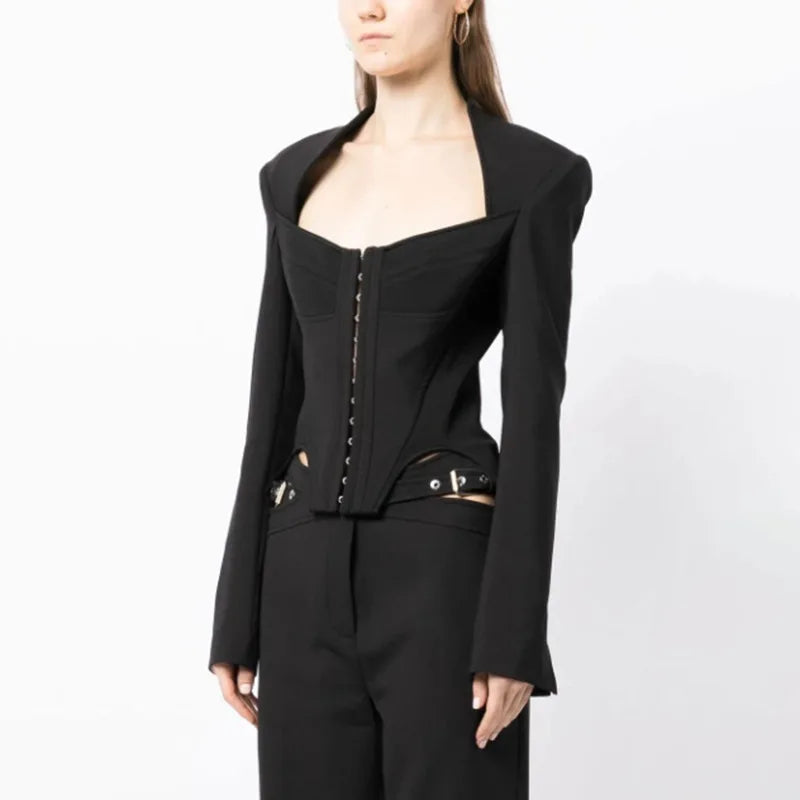 Women’s Fishbone Corset Design Comfort Slimming Blazer - Black / L