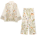 Women’s Floral Pattern Shirt With Rolled Edge Design Long Pants - polychrome 1 / XS