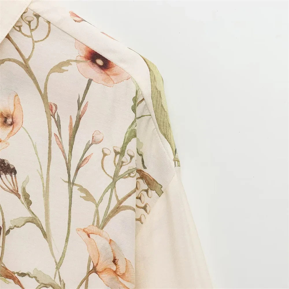 Women’s Floral Pattern Shirt With Rolled Edge Design Long Pants