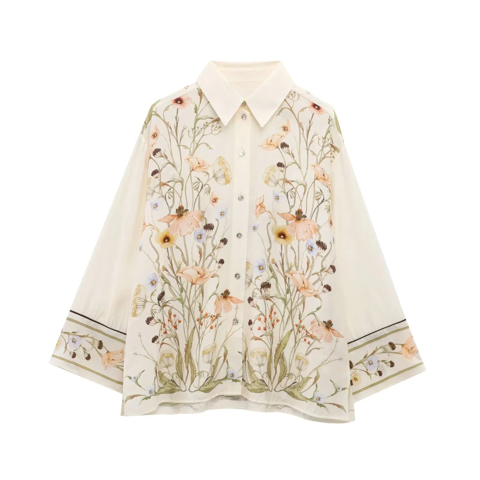 Women’s Floral Pattern Shirt With Rolled Edge Design Long Pants - MULTI / XS