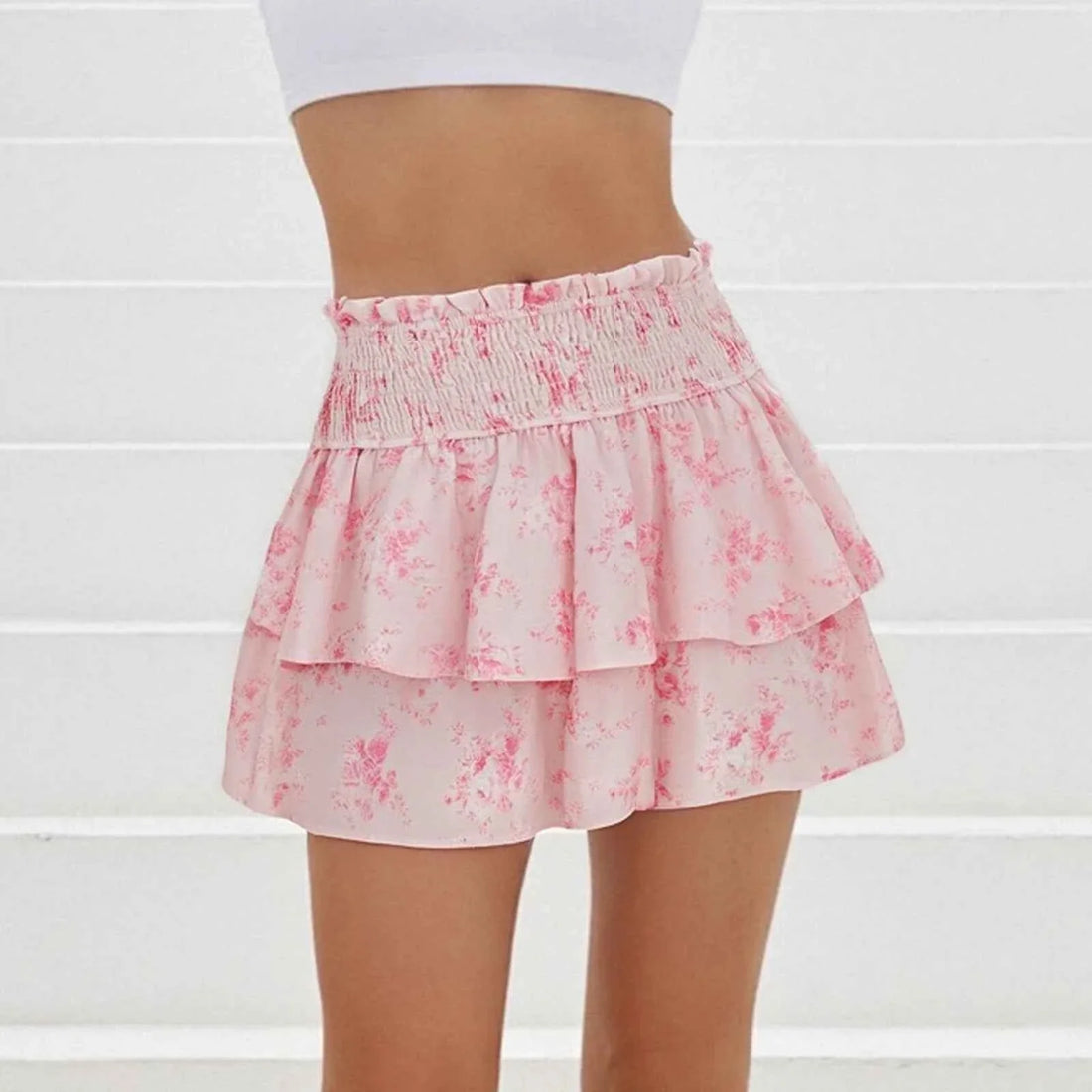 Women's Floral Print Ruffled Skirt High Rise