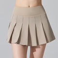 Womens Girl High Waisted Pleated Tennis Skirt - Light Khaki / L
