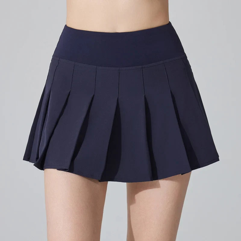 Womens Girl High Waisted Pleated Tennis Skirt - Navy / L