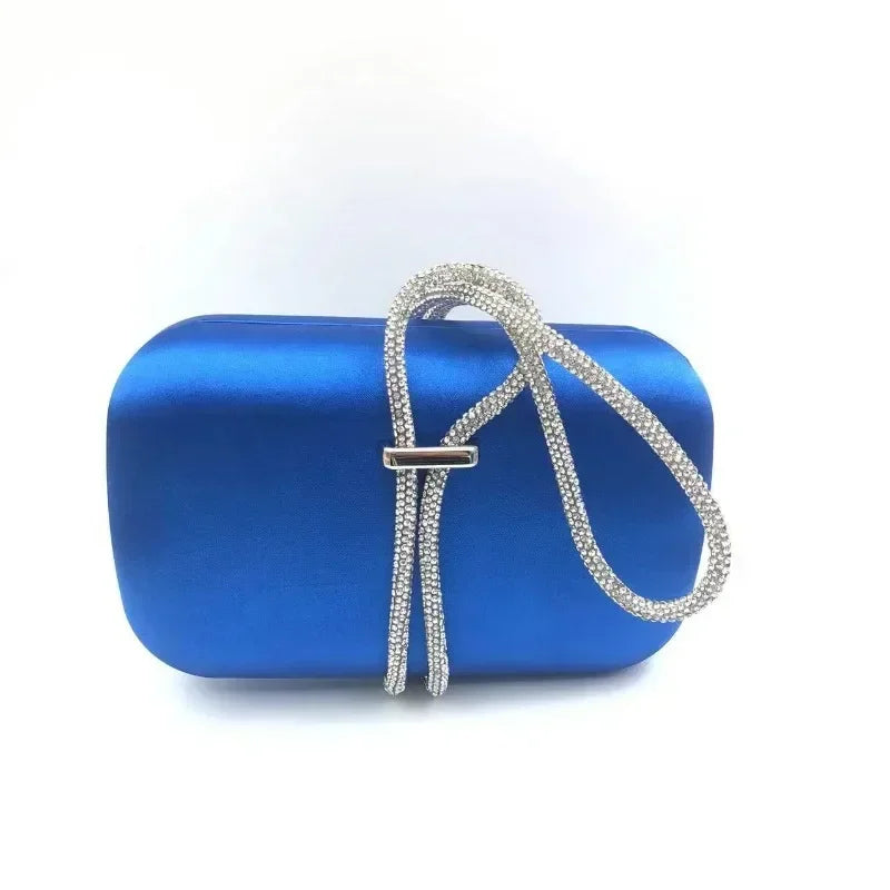 Women’s Handbag Satin Iron Box Evening Bag - Blue / 20cm